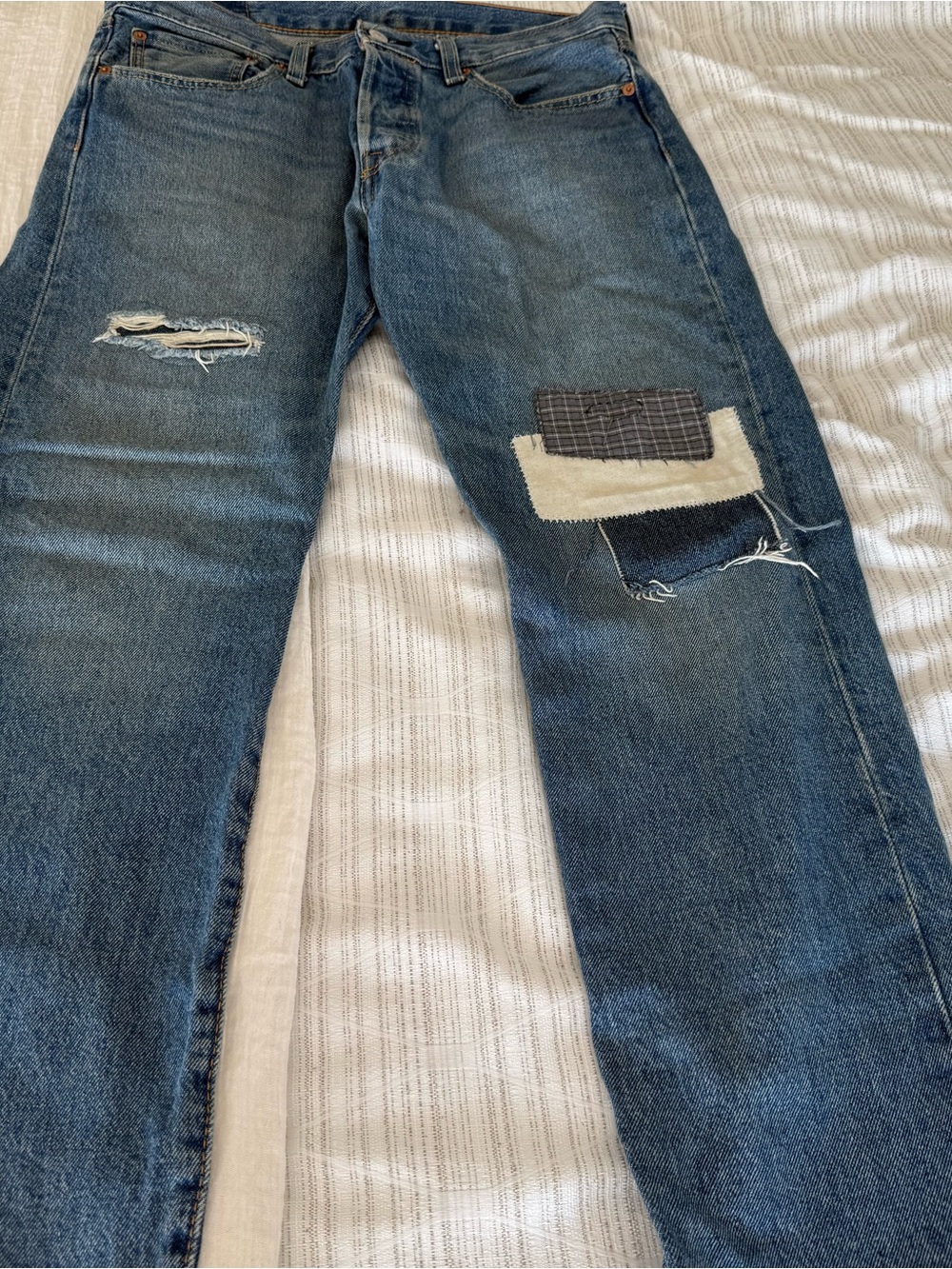 Levi's Blue Straight Jeans with Patchwork